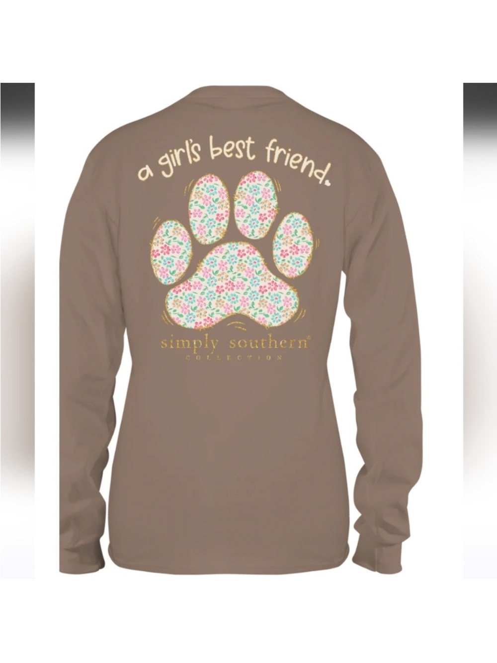 Simply Southern Taupe Long Sleeve Tee with Floral Paw XXL